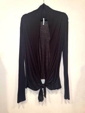Splash Black Lightweight Tie Front Open Cardigan L Pockets